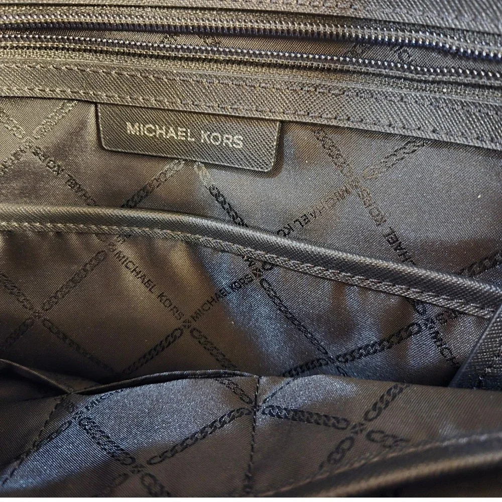 Michael Kors Zebra Print Tote Bag Black White Saffiano Leather Trim Shoulder Bag